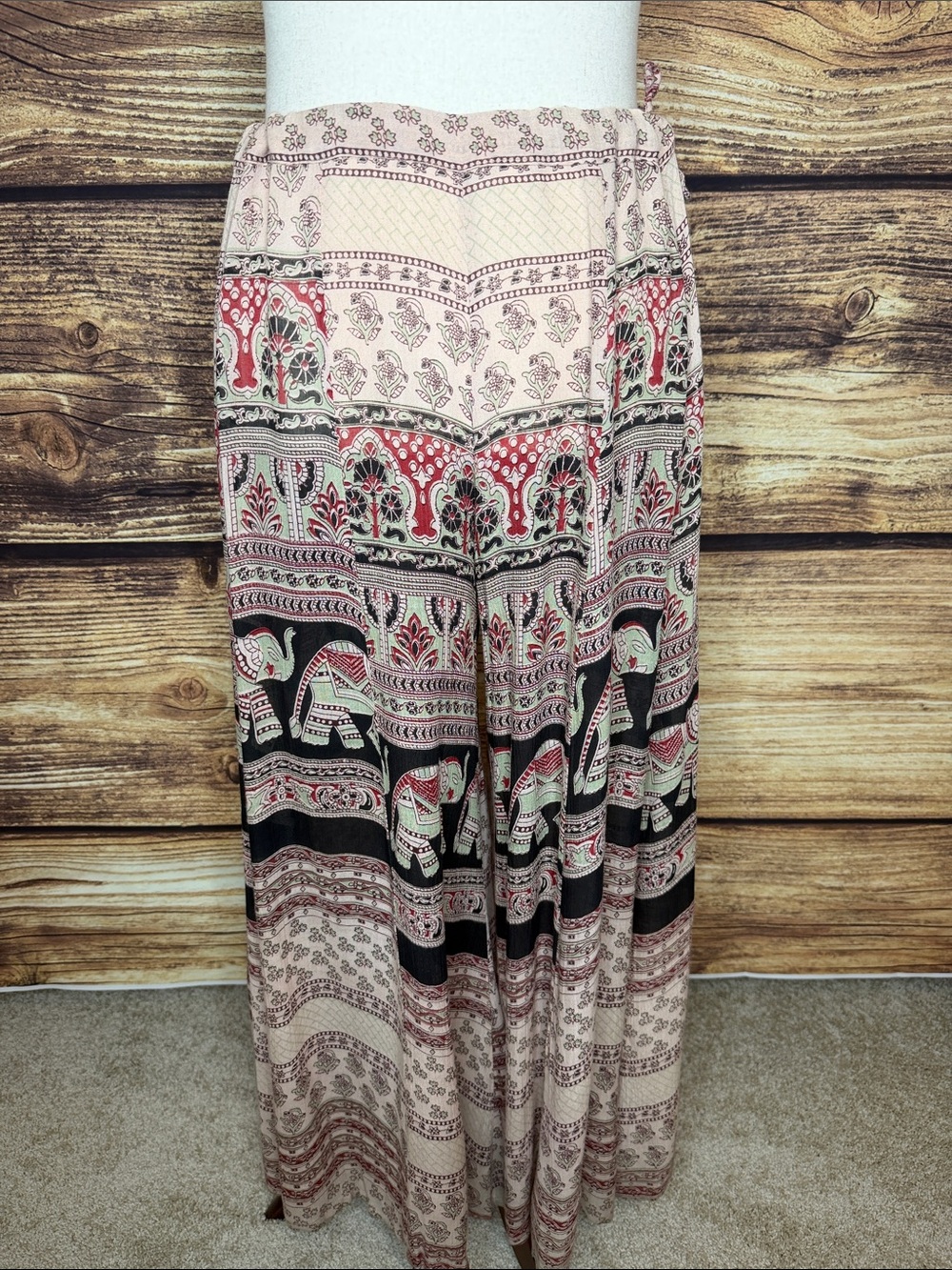 RAGA Elephant Print Wide-Leg  Pants with Black and Red Accents